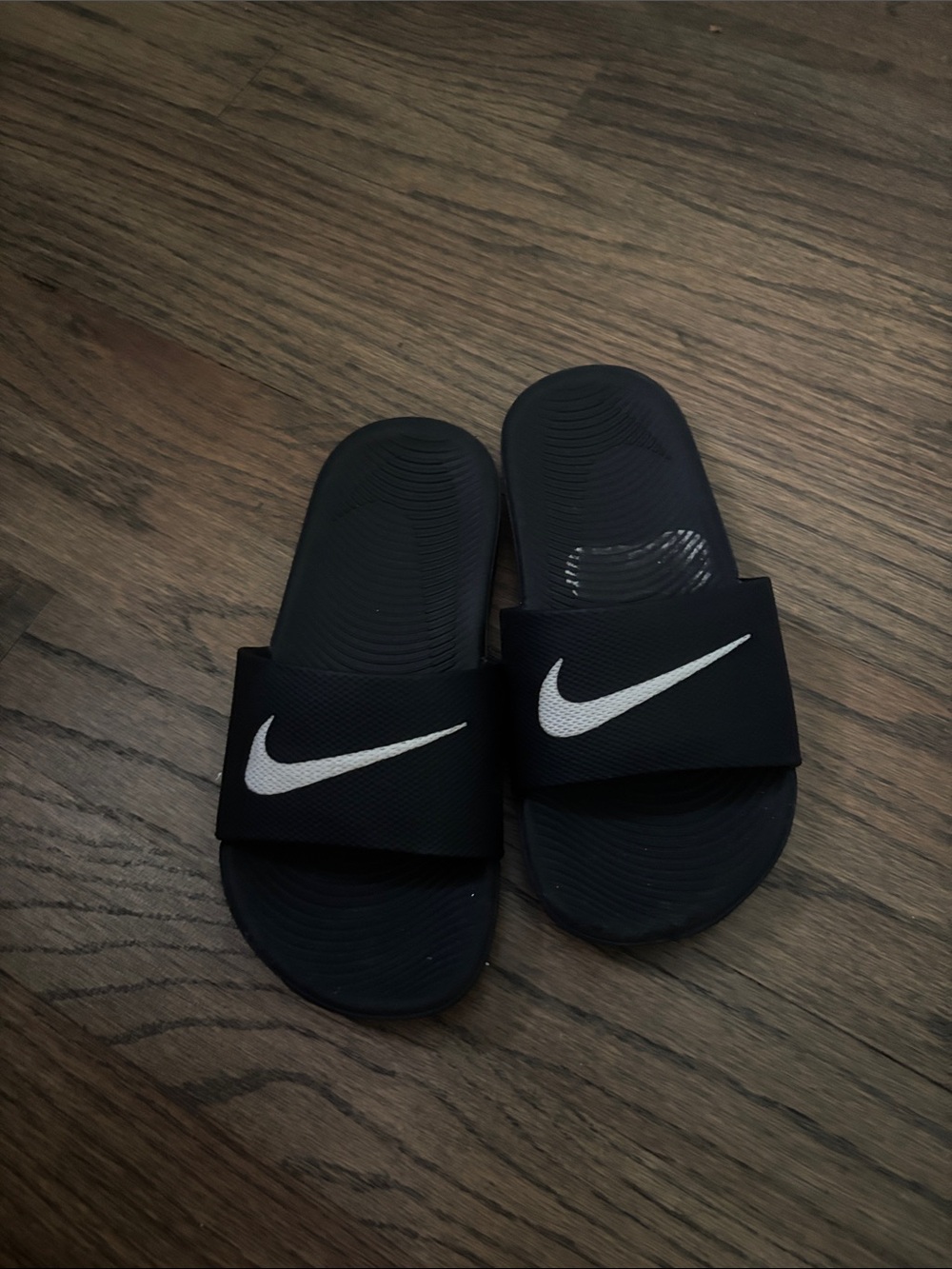 Nike Youth Black Slide Sandals with White Swoosh size 13c